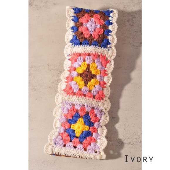 NEW Floral Patchwork Crochet Knit 100% Cotton Soft Hair Accent Headband Hairband - Picture 7 of 13